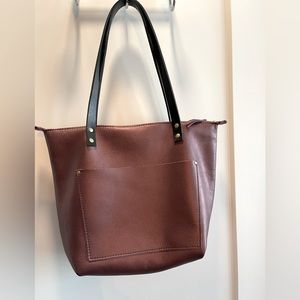 Genuine Leather Tote Bag - Metallic Pink